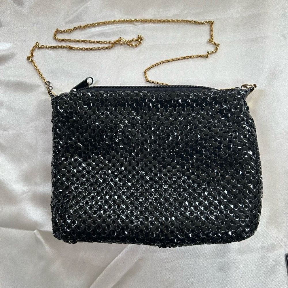 Vintage 70’s chain mail glow mesh sparkly black handbag